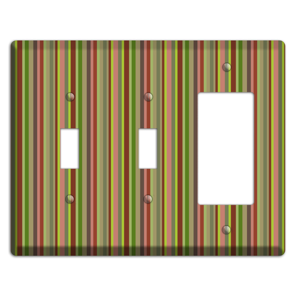 Multi Olive Burgundy Vertical Stripes 2 Toggle / Rocker Wallplate
