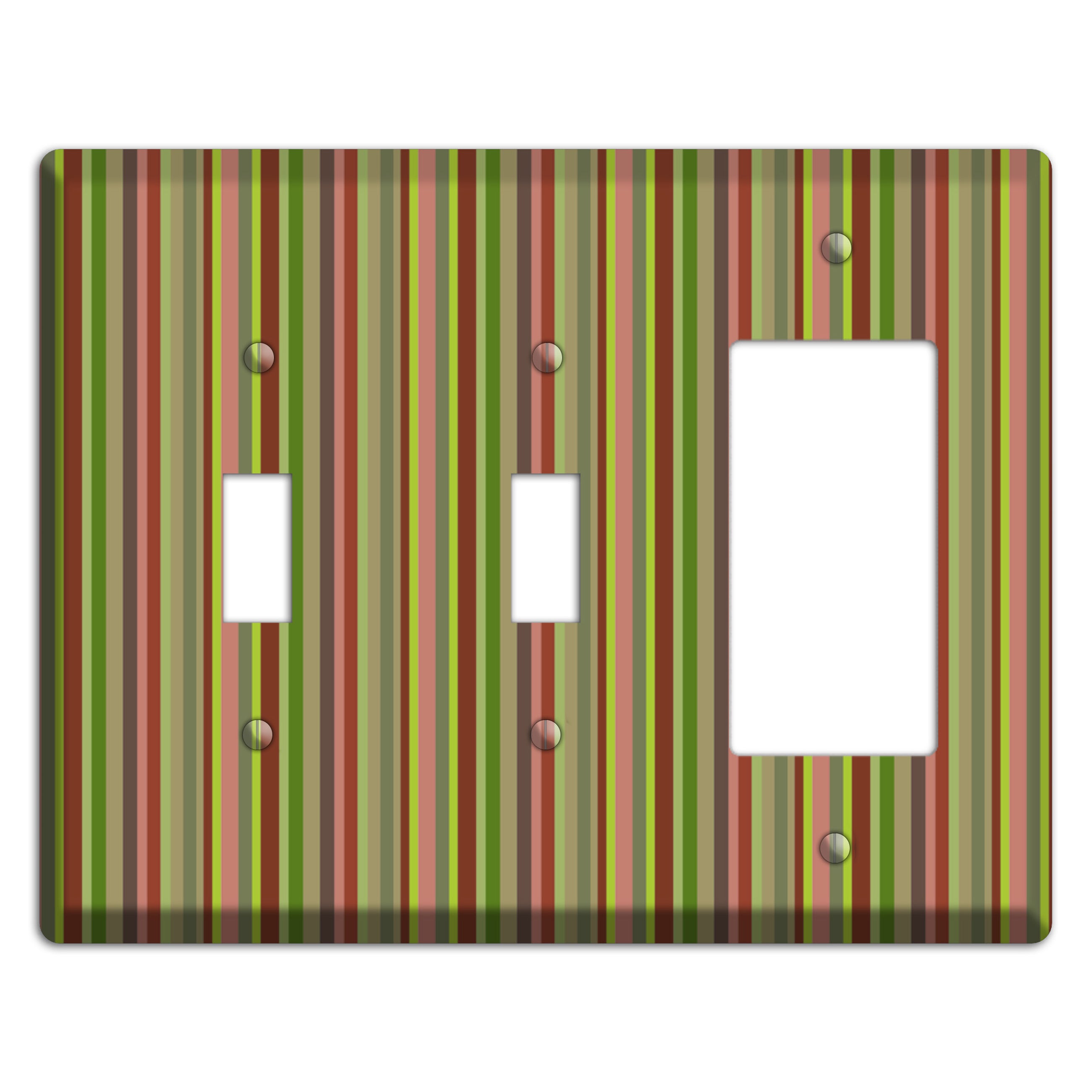 Multi Olive Burgundy Vertical Stripes 2 Toggle / Rocker Wallplate