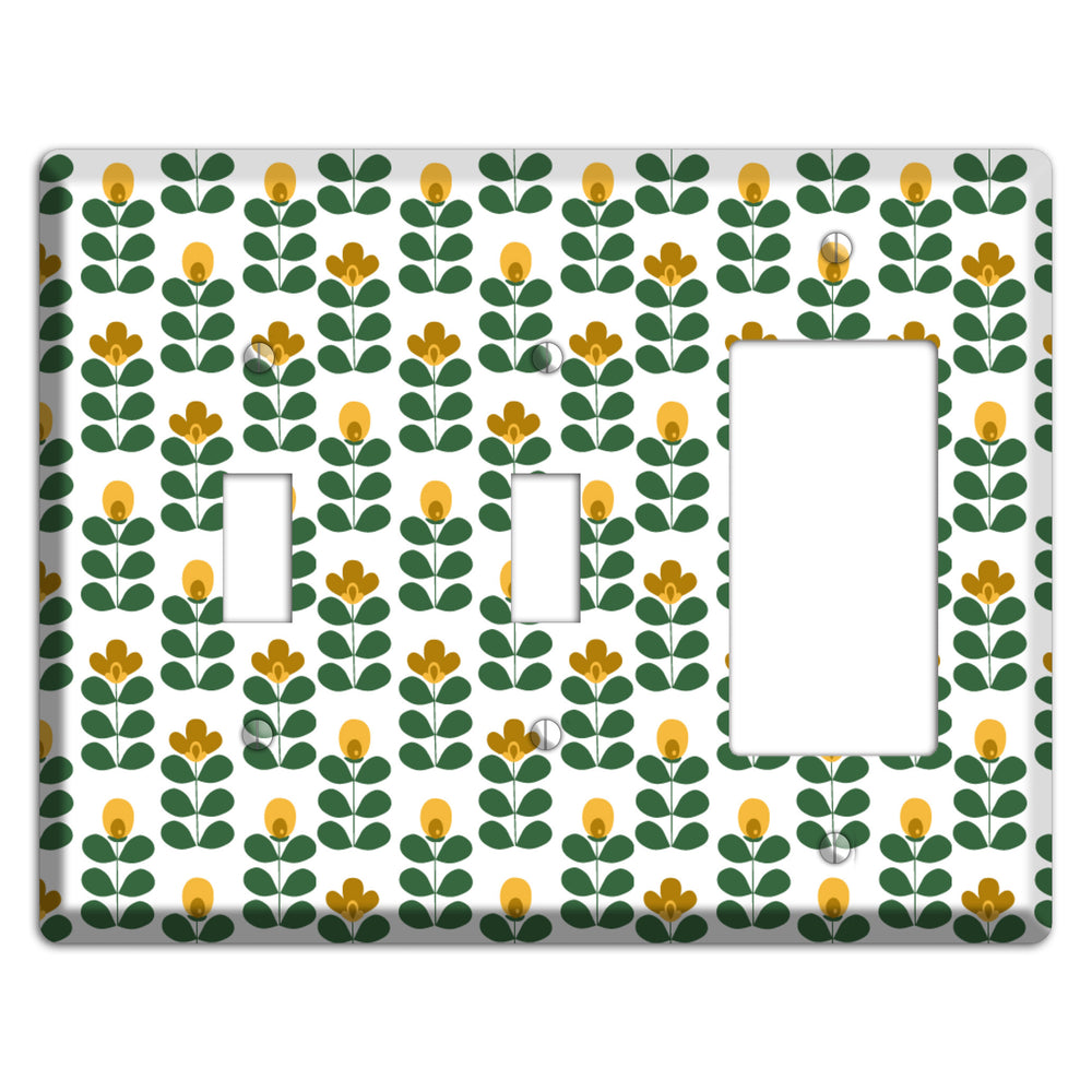 Dark Green Deco Floral Half Drop 2 Toggle / Rocker Wallplate