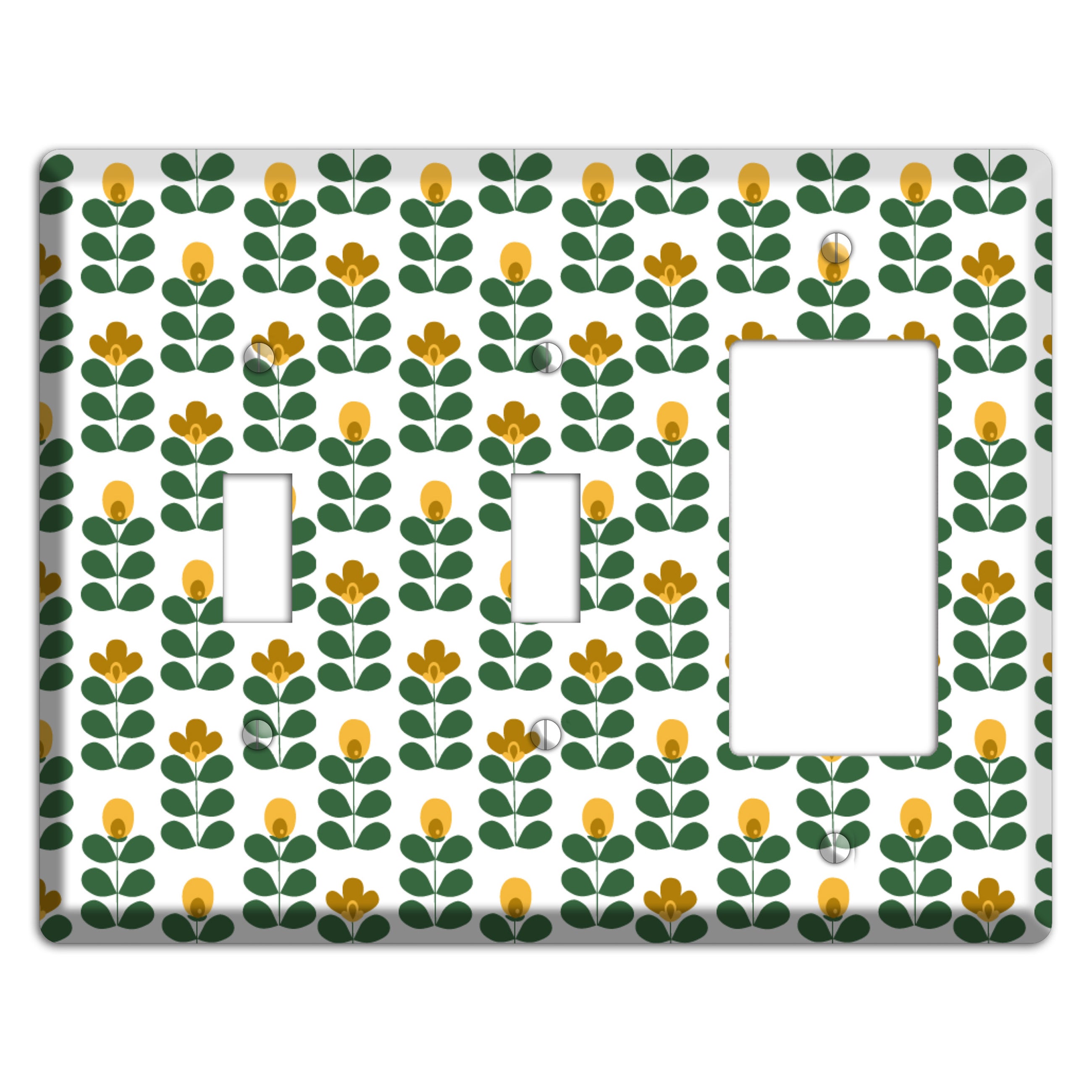 Dark Green Deco Floral Half Drop 2 Toggle / Rocker Wallplate