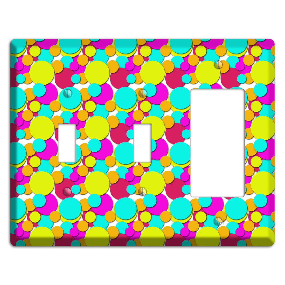 Aqua Fuschia Yellow Red Orange Bubble Dots 2 Toggle / Rocker Wallplate