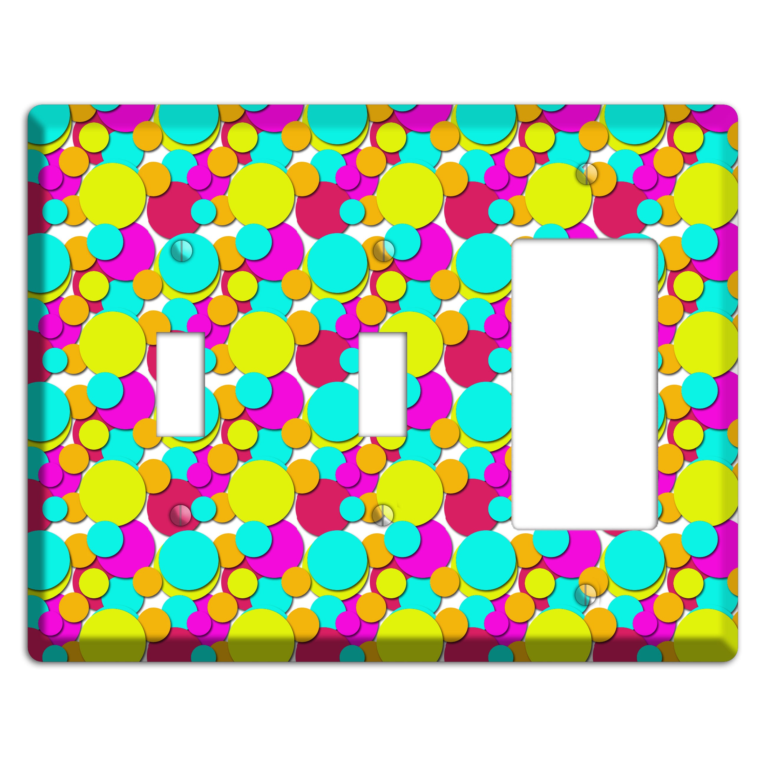 Aqua Fuschia Yellow Red Orange Bubble Dots 2 Toggle / Rocker Wallplate
