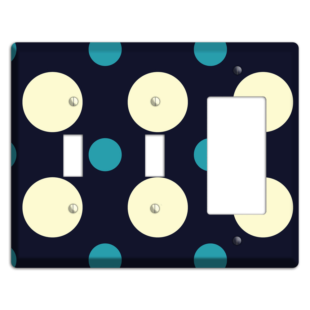 Black with Yellow and Teal Multi Medium Polka Dots 2 Toggle / Rocker Wallplate