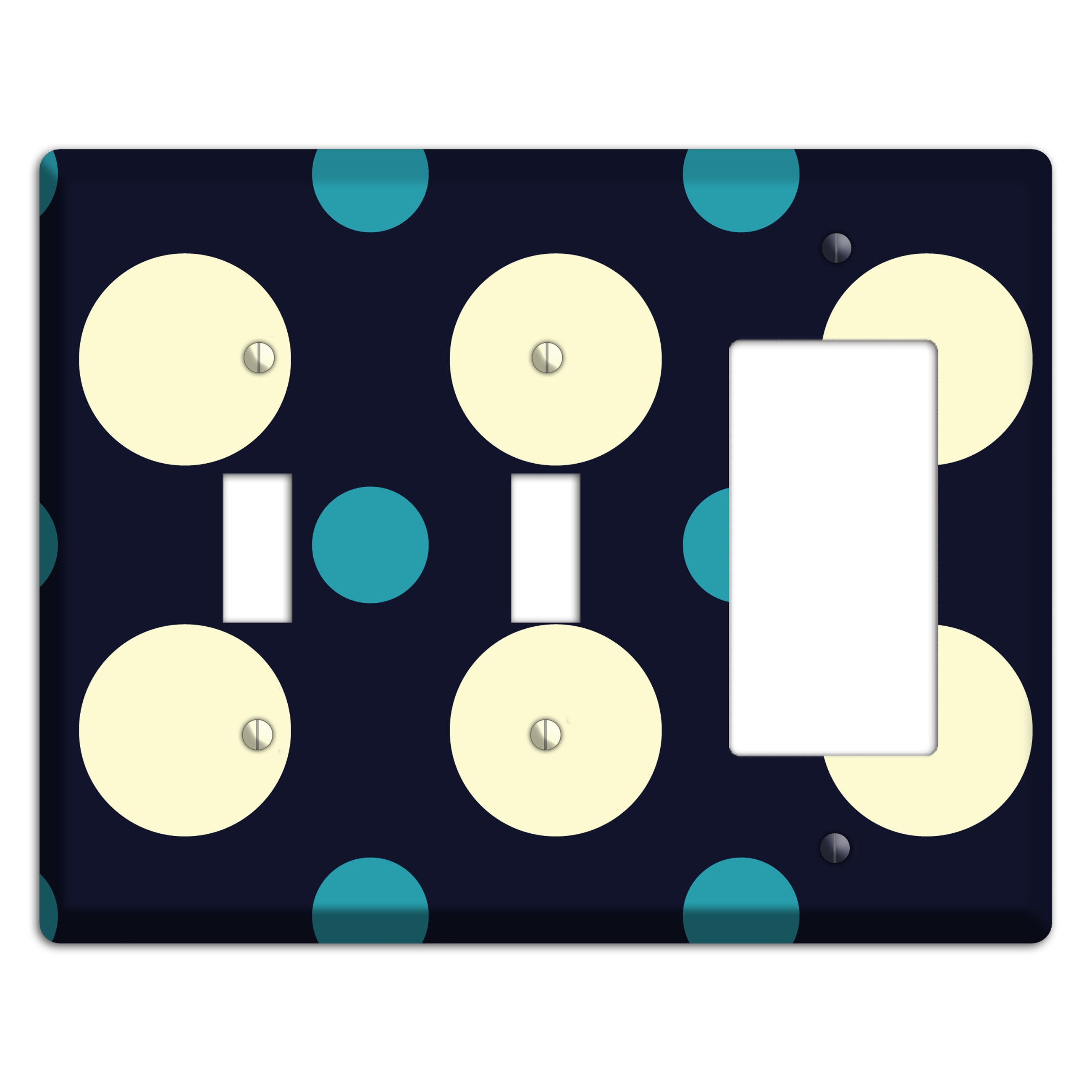 Black with Yellow and Teal Multi Medium Polka Dots 2 Toggle / Rocker Wallplate