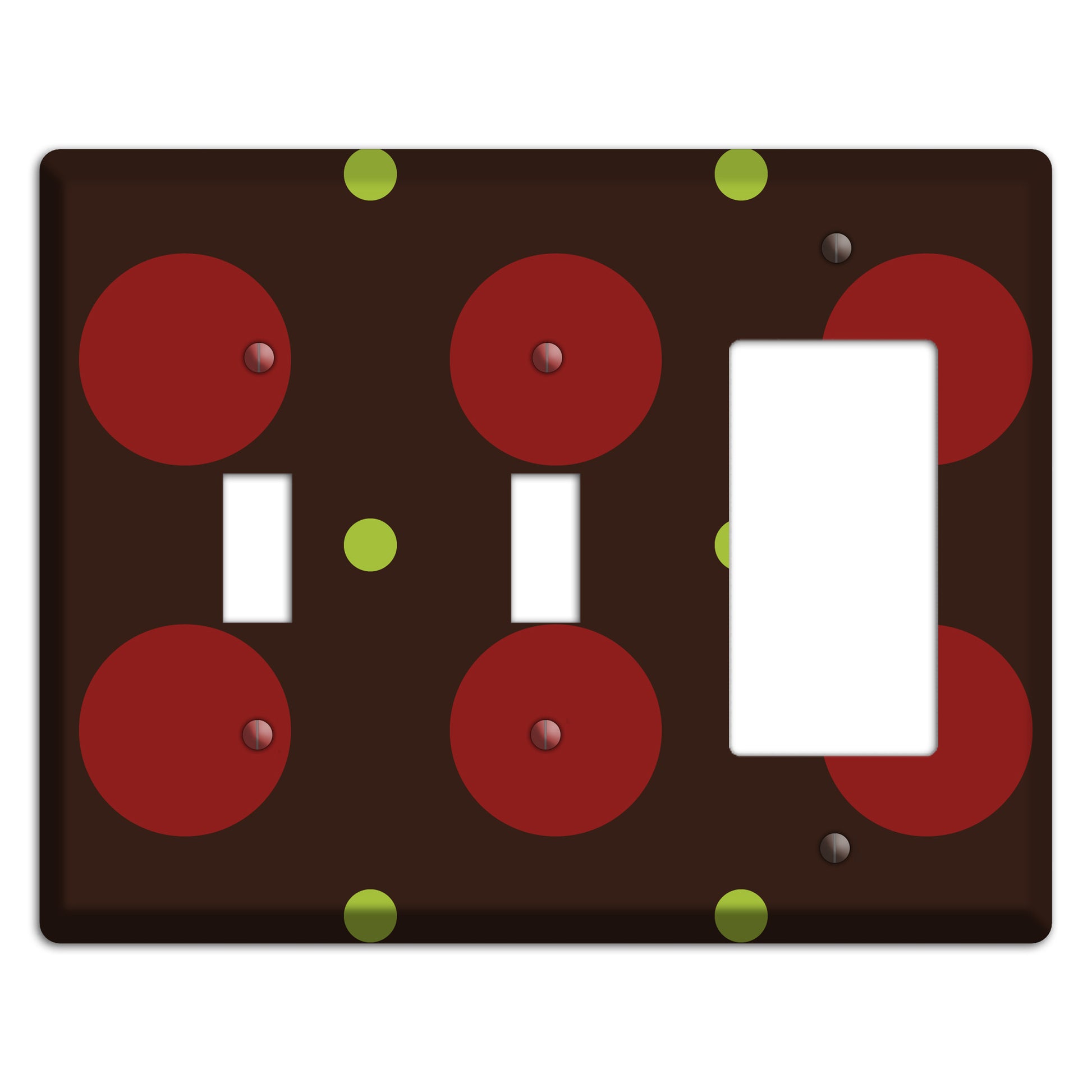 Brown with Red and Green Multi Medium Polka Dots 2 Toggle / Rocker Wallplate