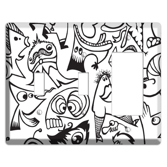 Black and White Whimsical Faces 2 2 Toggle / Rocker Wallplate