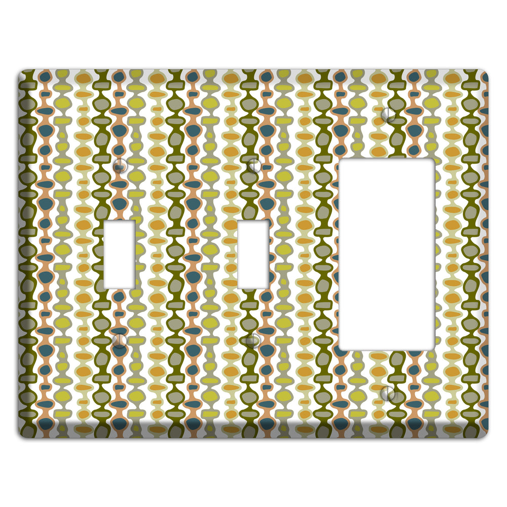 Multi Olive and Mustard Bead and Reel 2 Toggle / Rocker Wallplate