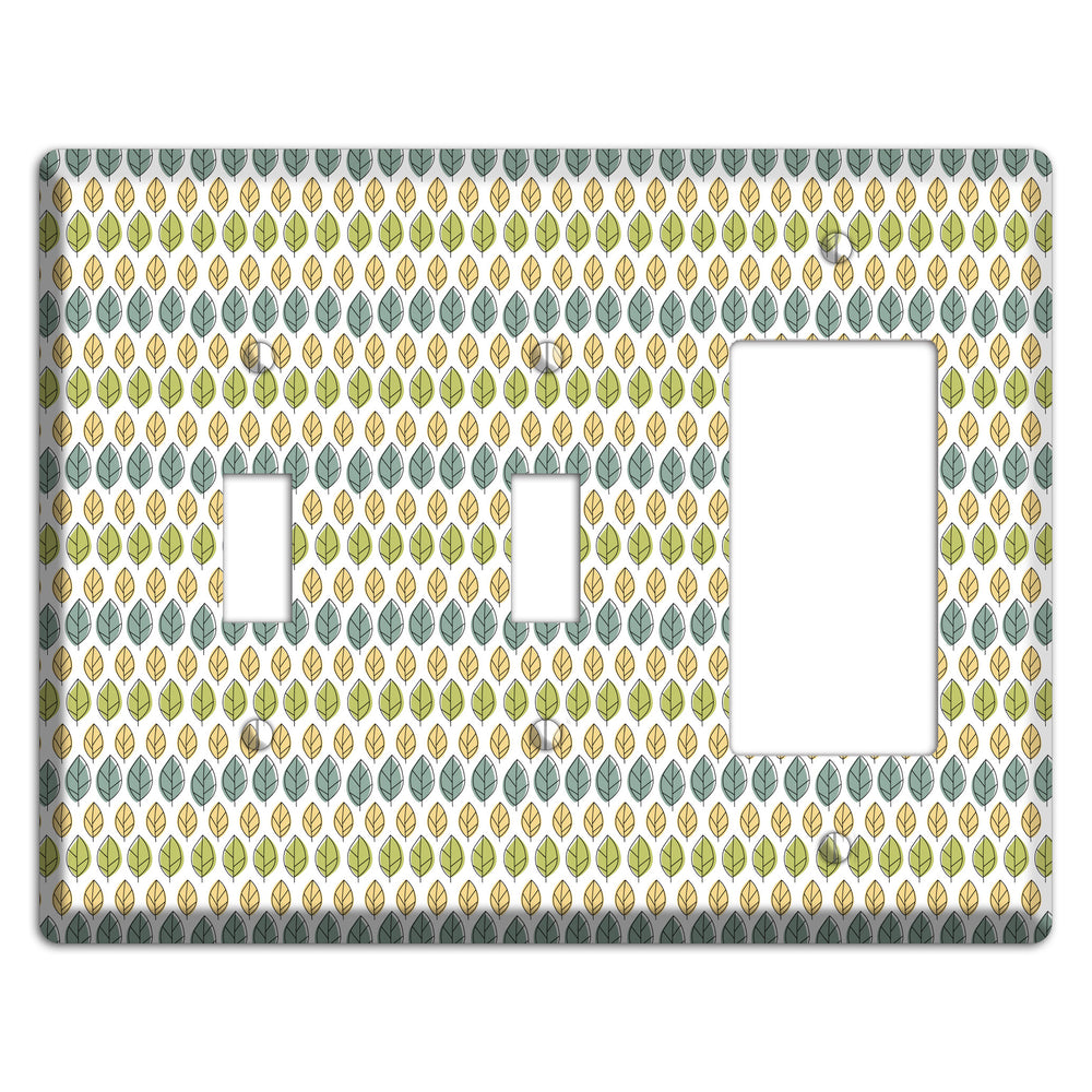Sage Beige Dusty Blue Leaf Contour 2 Toggle / Rocker Wallplate