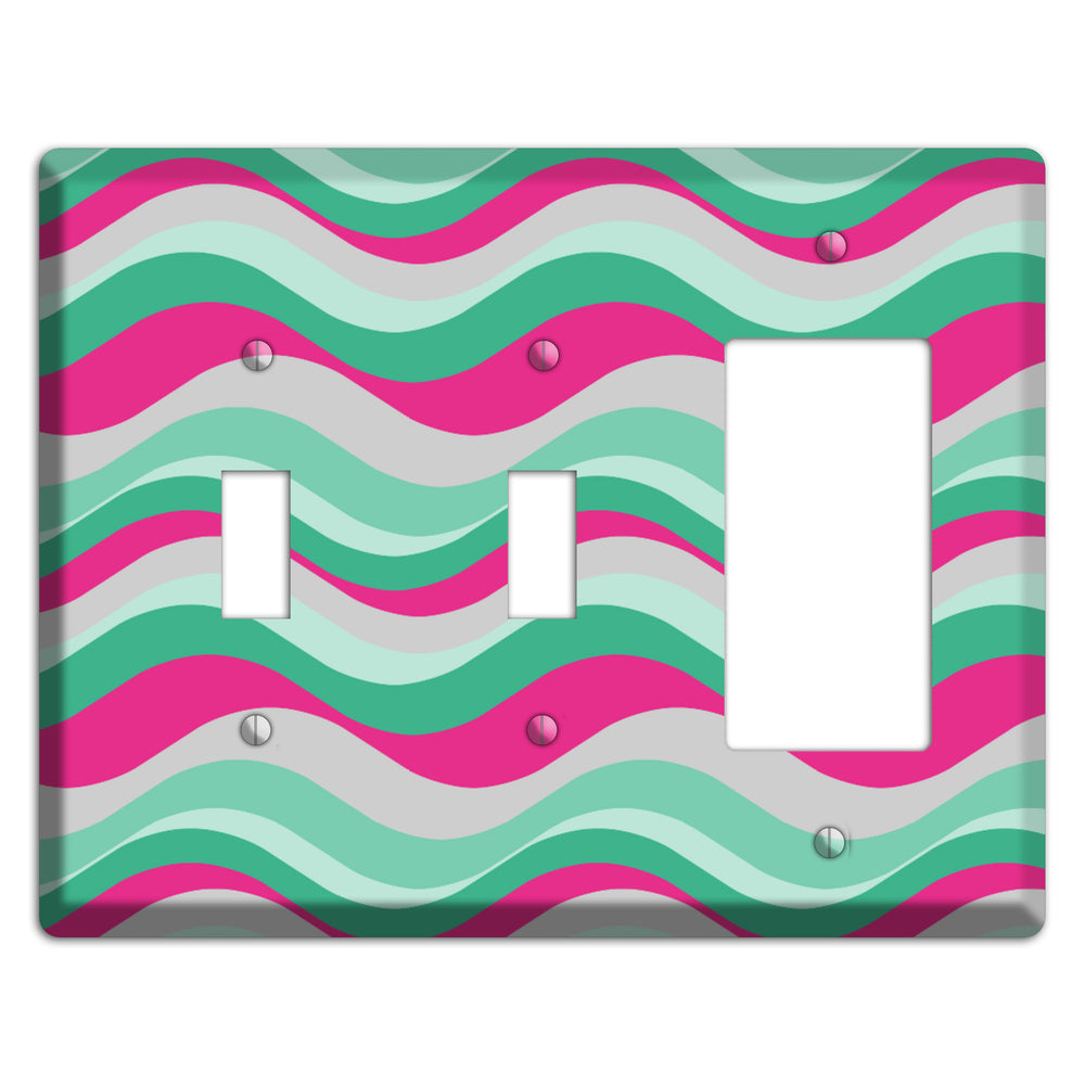 Grey Fuschia and Multi Aqua Retro Waves 2 Toggle / Rocker Wallplate