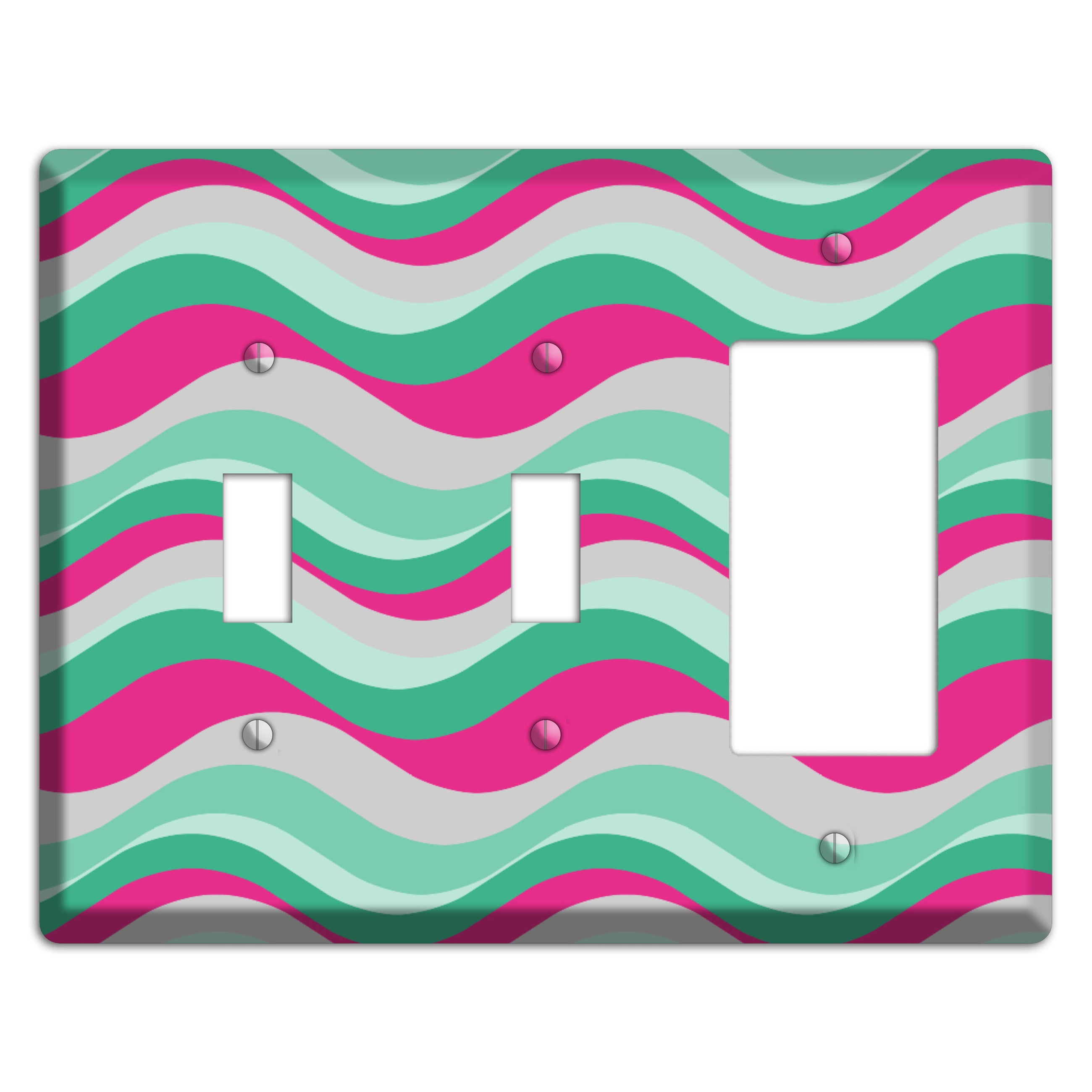 Grey Fuschia and Multi Aqua Retro Waves 2 Toggle / Rocker Wallplate