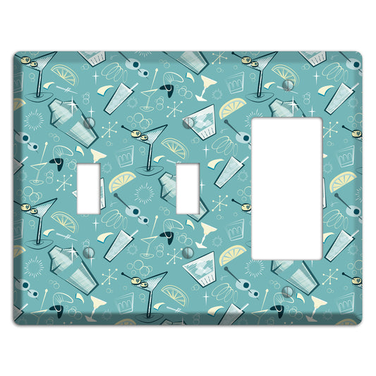 Retro Cocktails Teal 2 Toggle / Rocker Wallplate