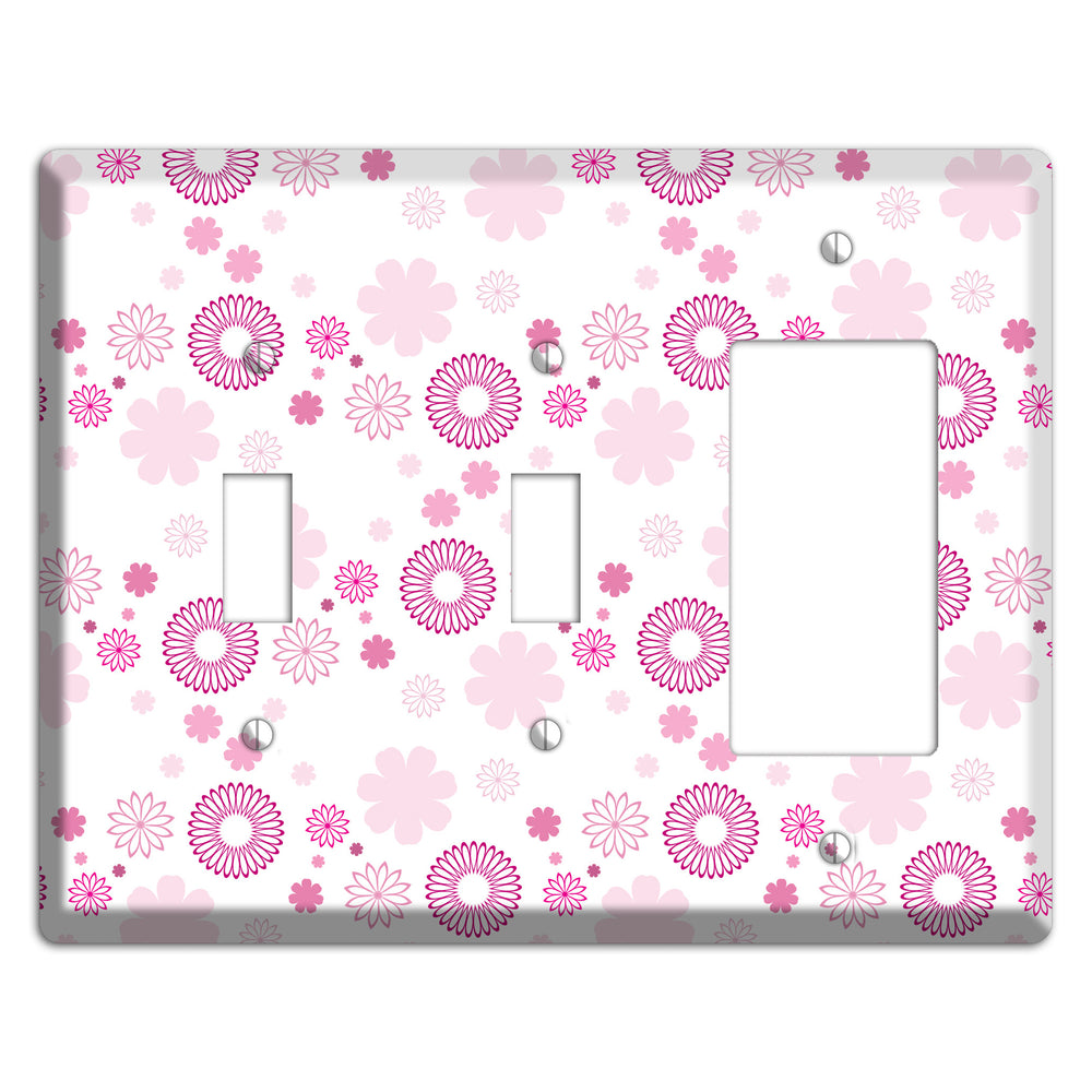 White with Pink and Purple Floral Contour Retro Burst 2 Toggle / Rocker Wallplate