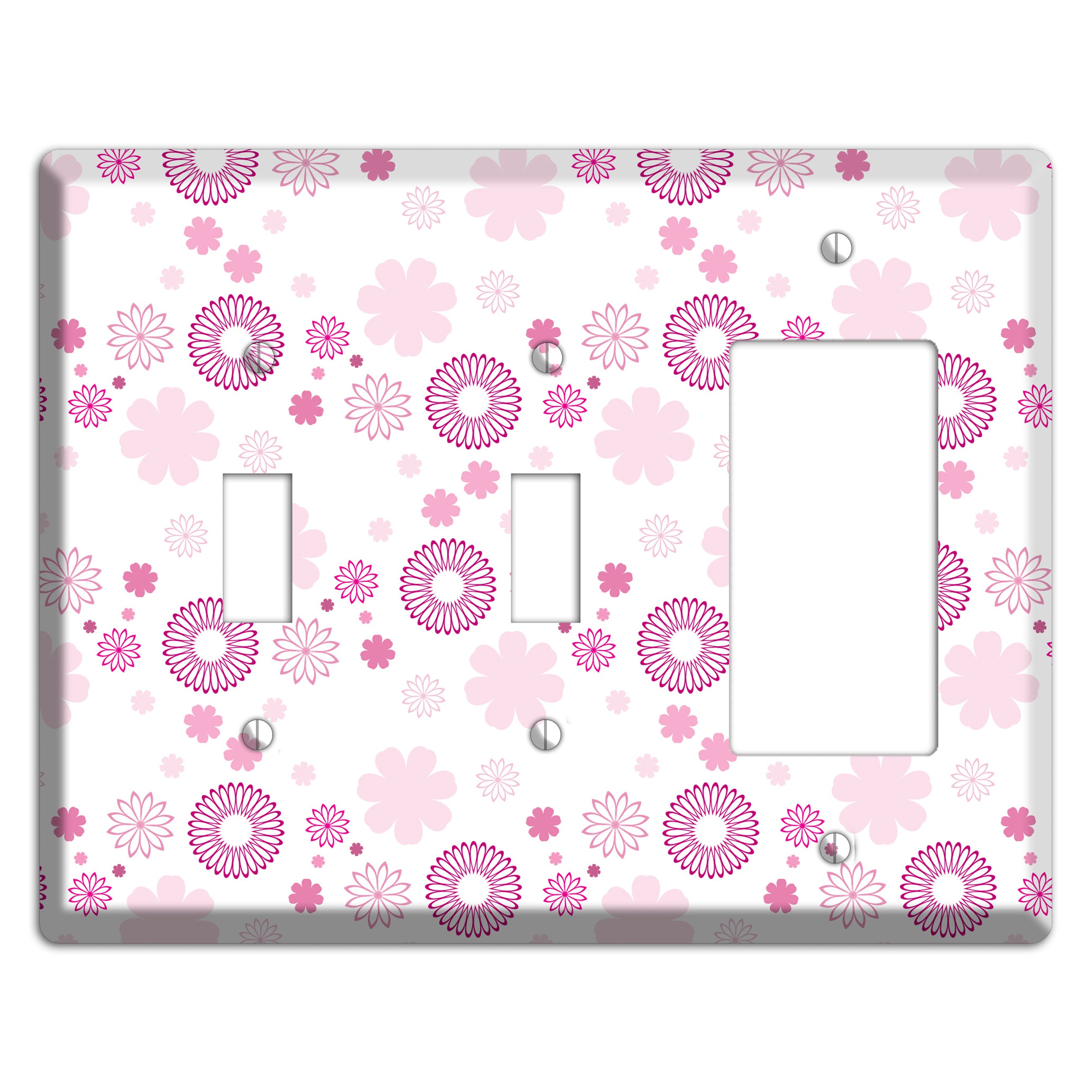 White with Pink and Purple Floral Contour Retro Burst 2 Toggle / Rocker Wallplate