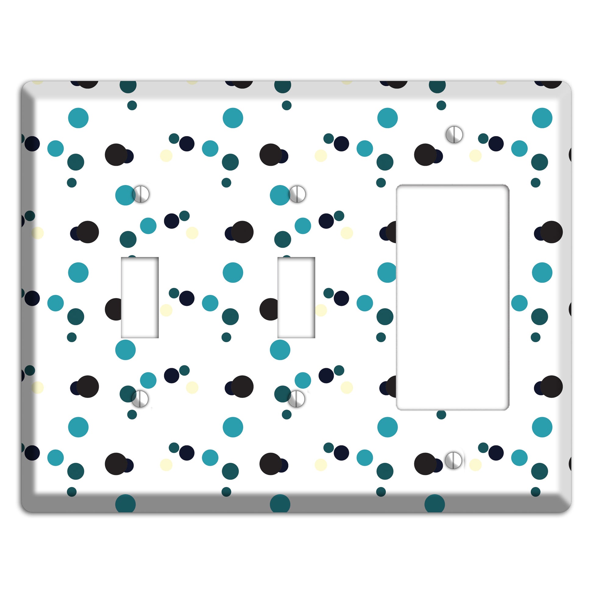 White with Teal and Black Multi Dots 2 Toggle / Rocker Wallplate