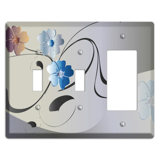 Grey and Blue Floral Sprig 2 Toggle / Rocker Wallplate