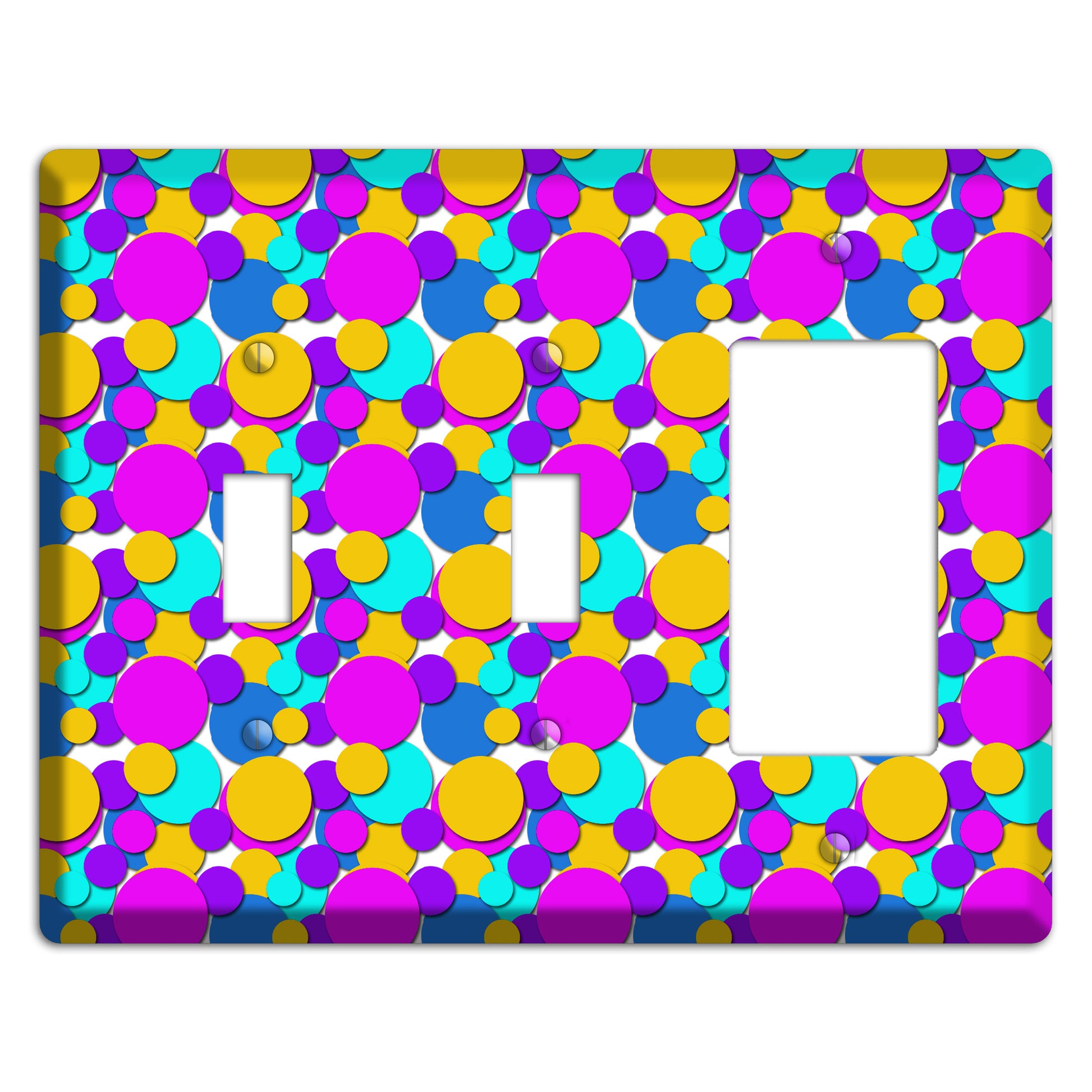 Orange Turquoise Fuschia Blue Bubble Dots 2 Toggle / Rocker Wallplate