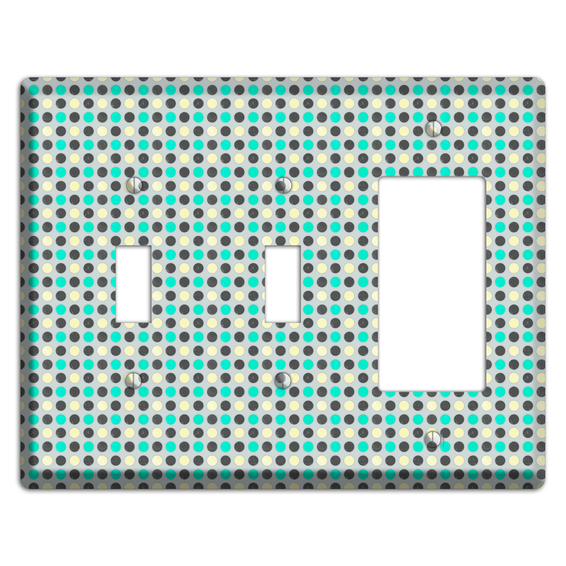 Grey with Black Off White and Turquoise Dots 2 Toggle / Rocker Wallplate