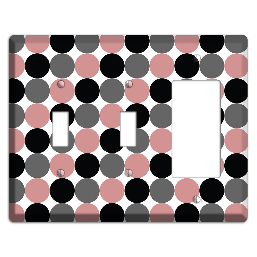 Grey Pink Black Tiled Dots 2 Toggle / Rocker Wallplate