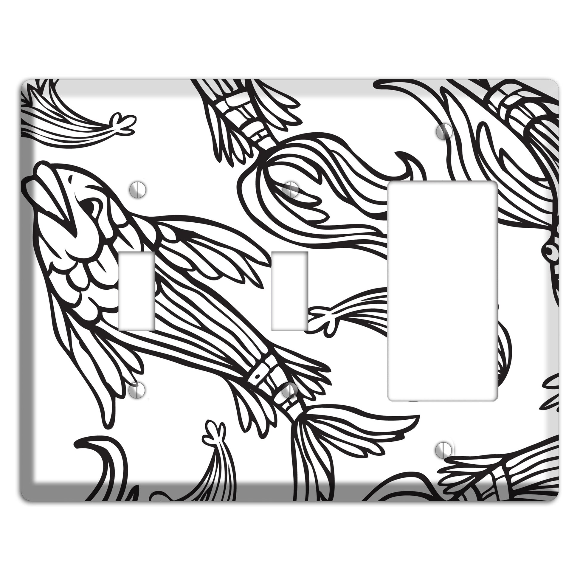 White and Black Koi 2 Toggle / Rocker Wallplate