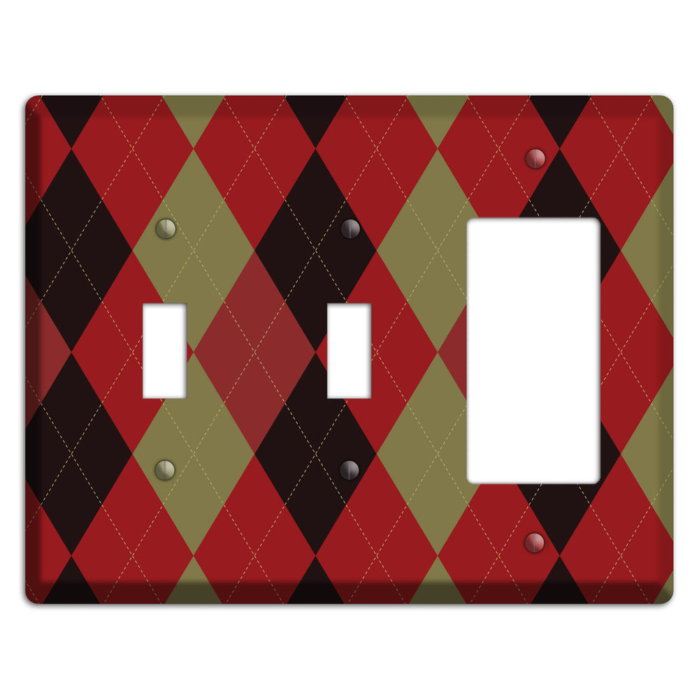 Red Olive Black Argyle 2 Toggle / Rocker Wallplate
