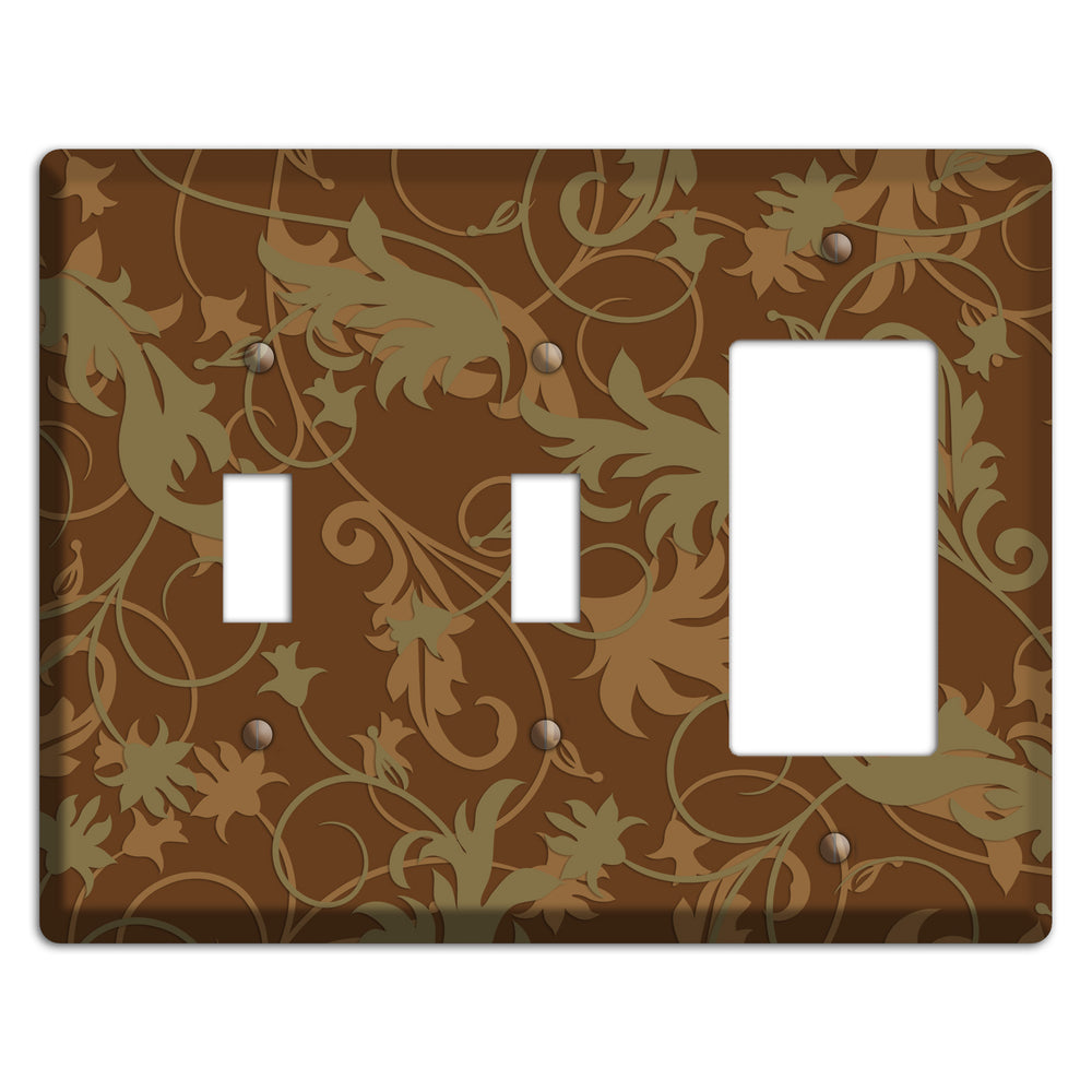 Brown and Olive Victorian Sprig 2 Toggle / Rocker Wallplate