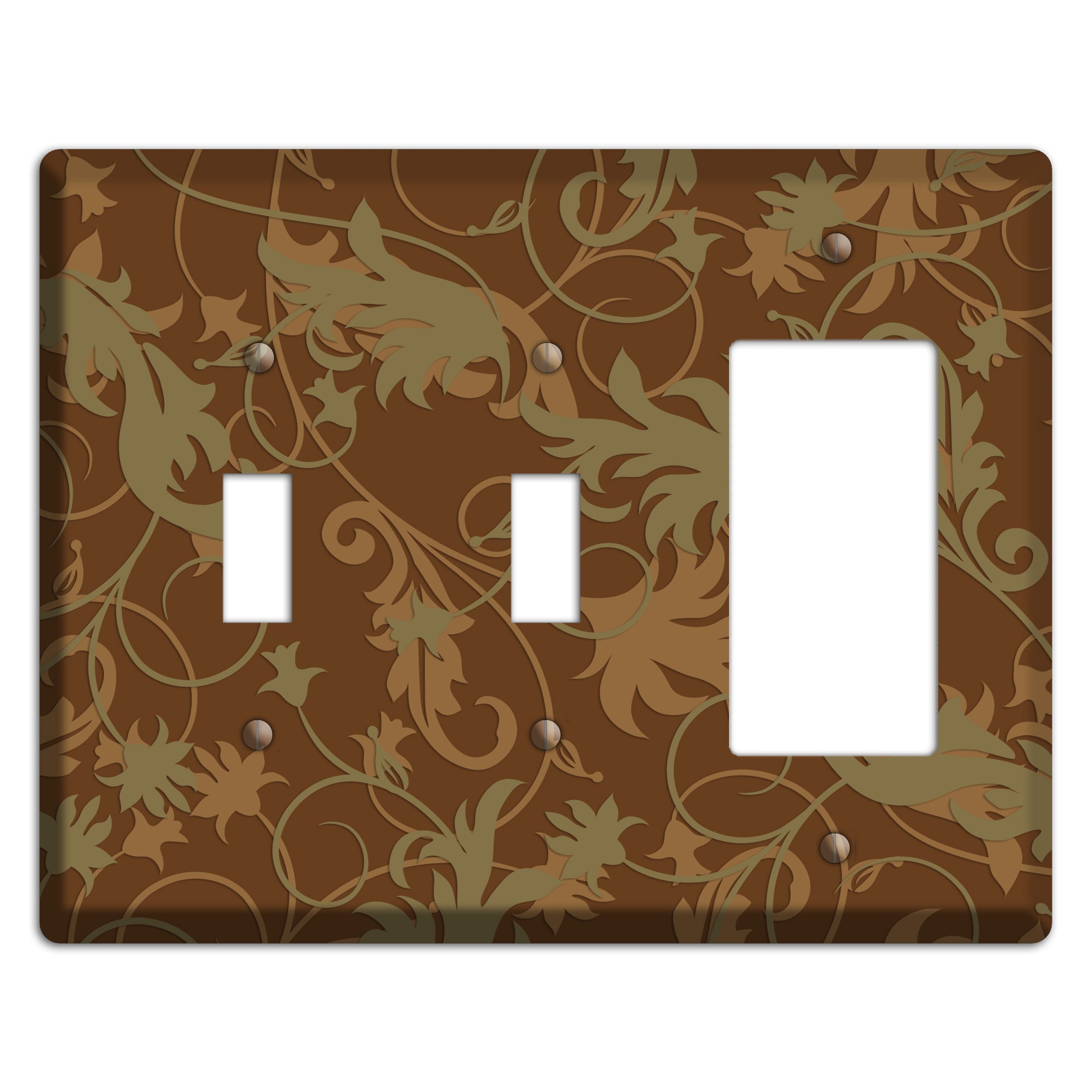 Brown and Olive Victorian Sprig 2 Toggle / Rocker Wallplate
