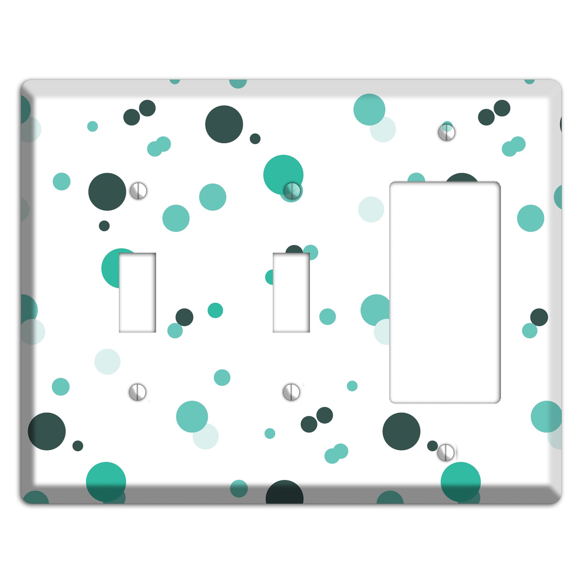 White with Multi Aqua Small Dots 2 Toggle / Rocker Wallplate