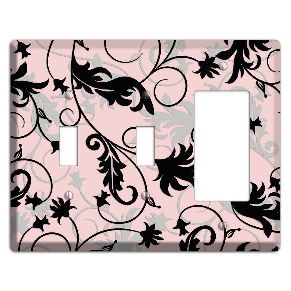 Dusty Pink Grey Black Victorian Sprig 2 Toggle / Rocker Wallplate