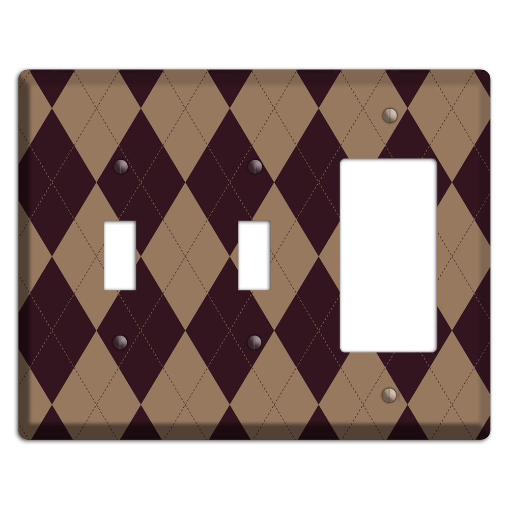 Burguny and Beige Argyle 2 Toggle / Rocker Wallplate