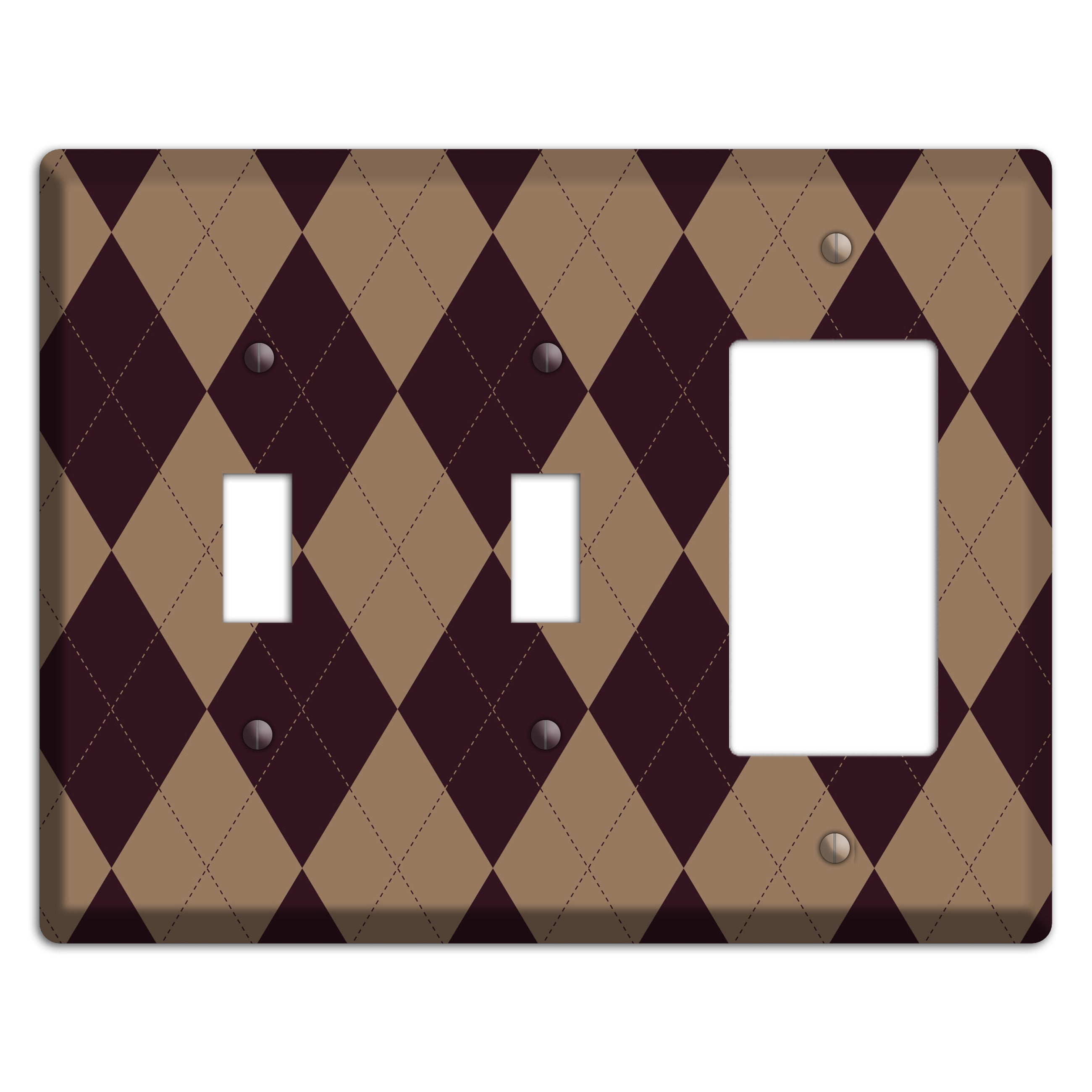 Burguny and Beige Argyle 2 Toggle / Rocker Wallplate