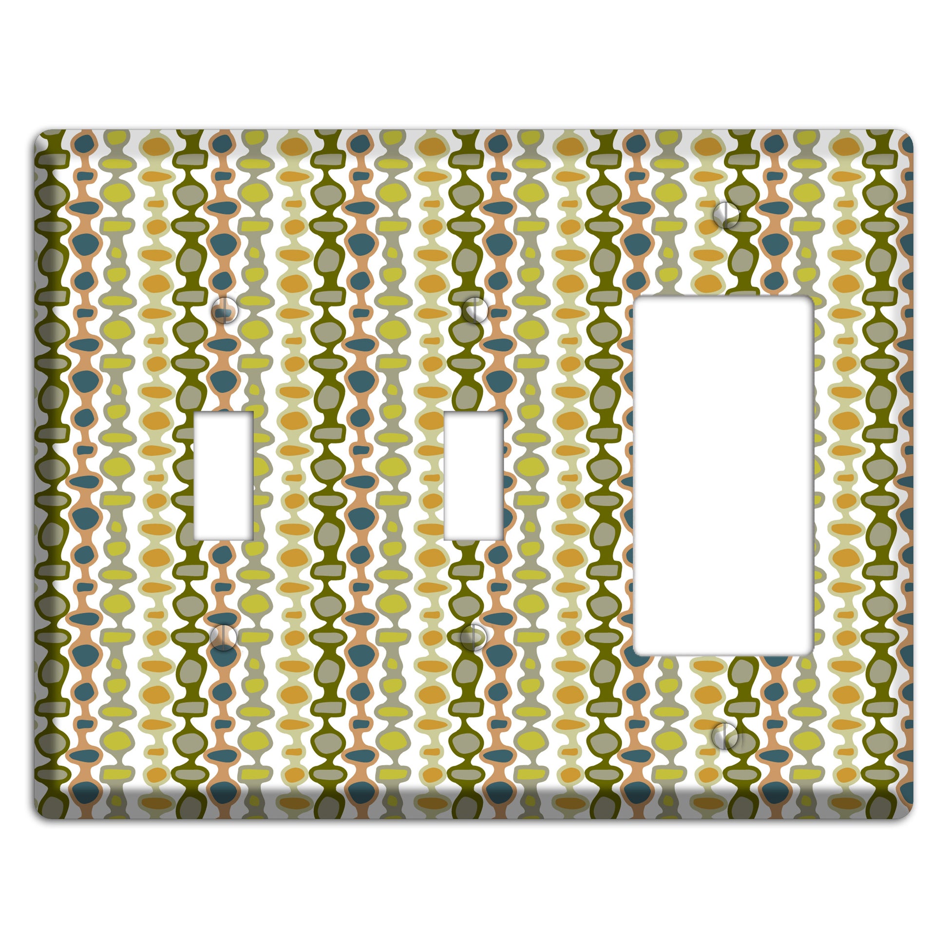 Multi Olive and Mustard Bead and Reel 2 2 Toggle / Rocker Wallplate