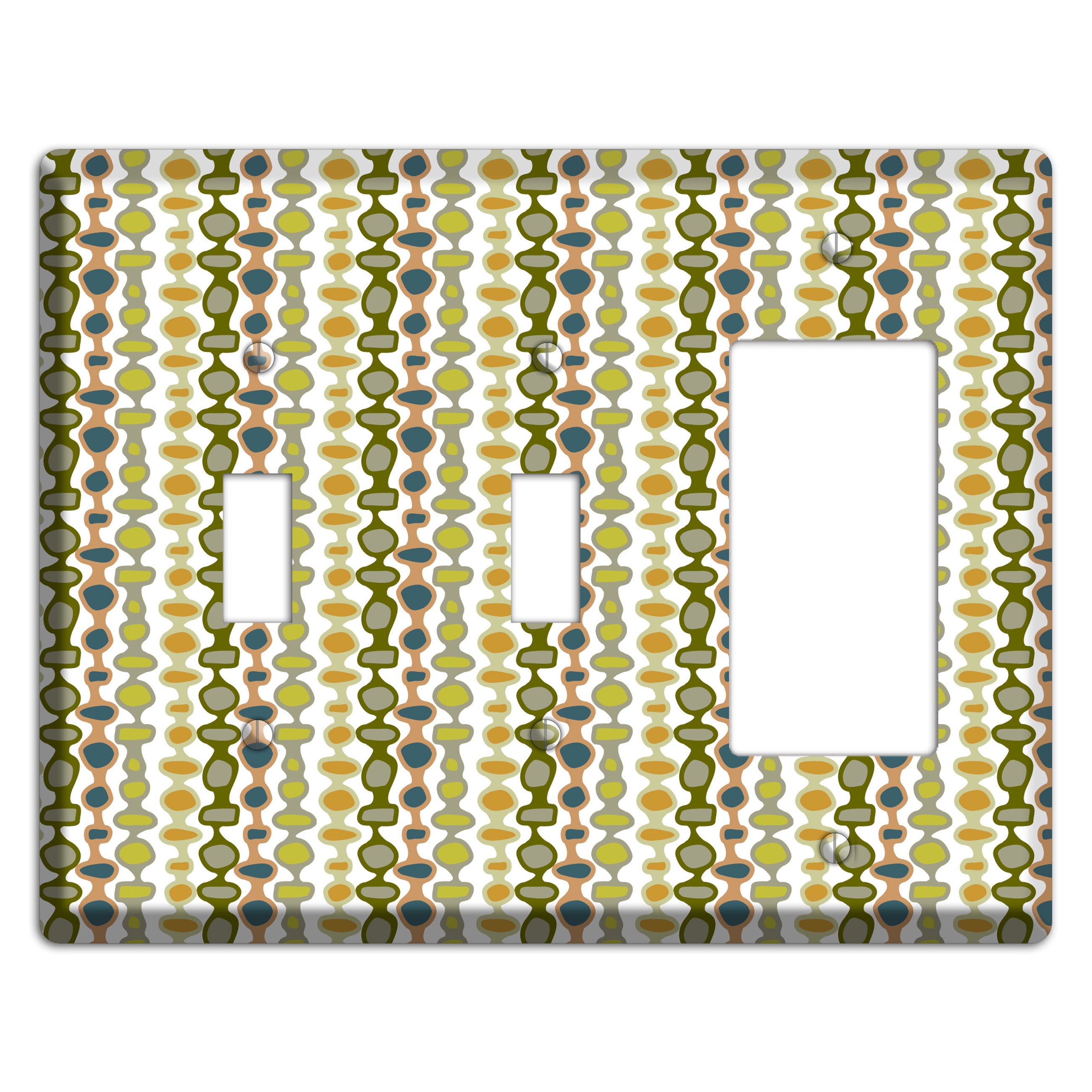 Multi Olive and Mustard Bead and Reel 2 2 Toggle / Rocker Wallplate