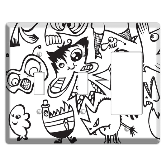 Black and White Whimsical Faces 3 2 Toggle / Rocker Wallplate