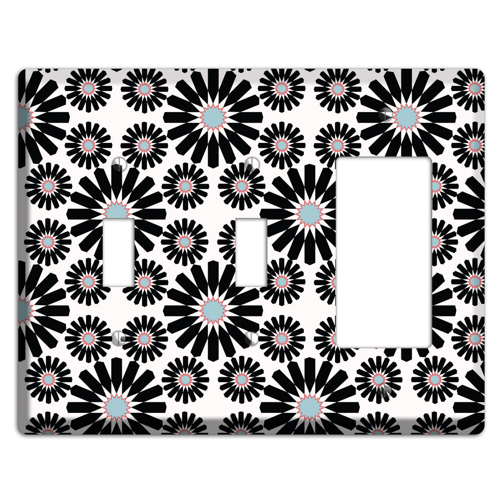 Dusty Blue Maroon Scandinavian Floral 2 Toggle / Rocker Wallplate