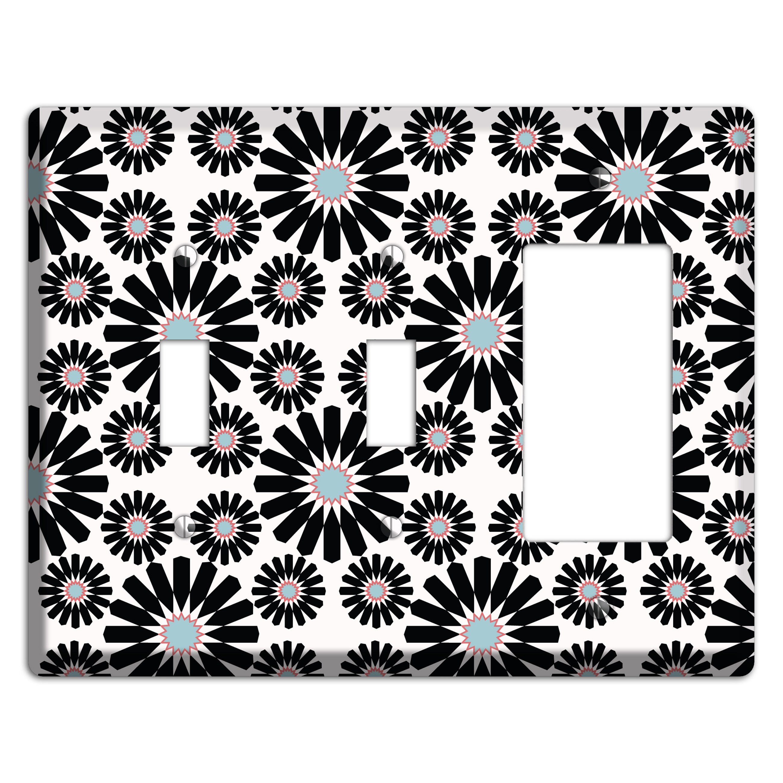 Dusty Blue Maroon Scandinavian Floral 2 Toggle / Rocker Wallplate