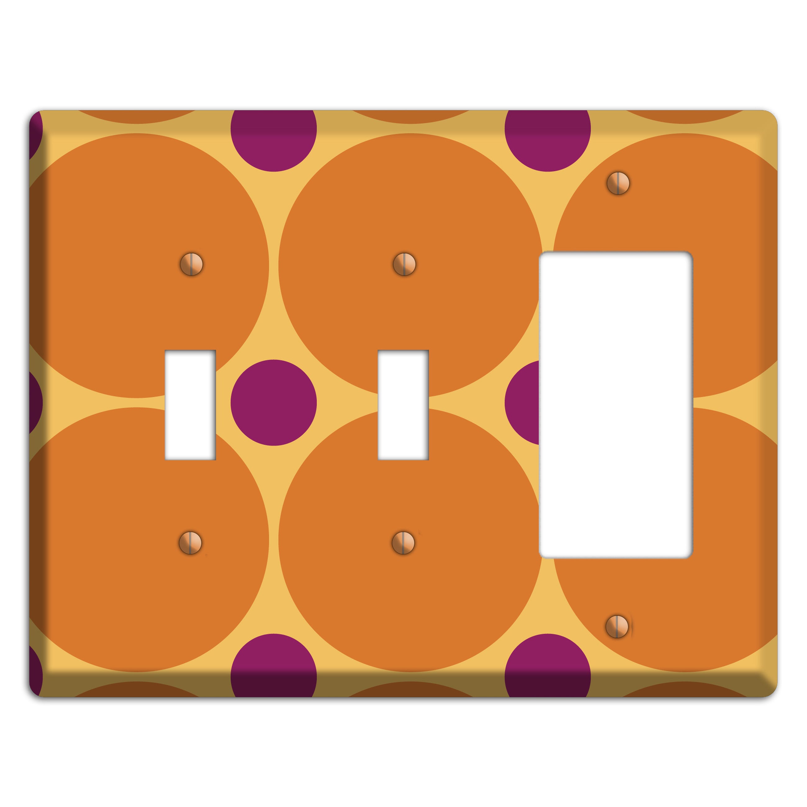Orange with Umber and Plum Multi Tiled Large Dots 2 Toggle / Rocker Wallplate