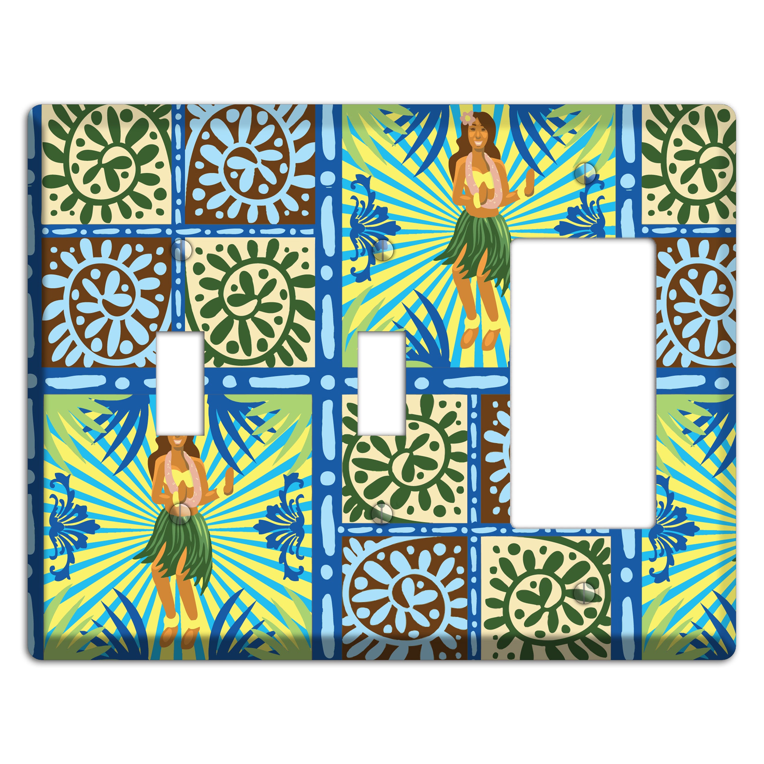 Blue and Green Hula 2 Toggle / Rocker Wallplate