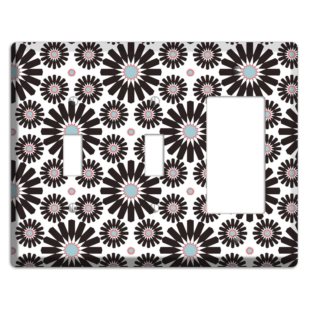 Dusty Blue Maroon Scandinavian Floral 3 2 Toggle / Rocker Wallplate