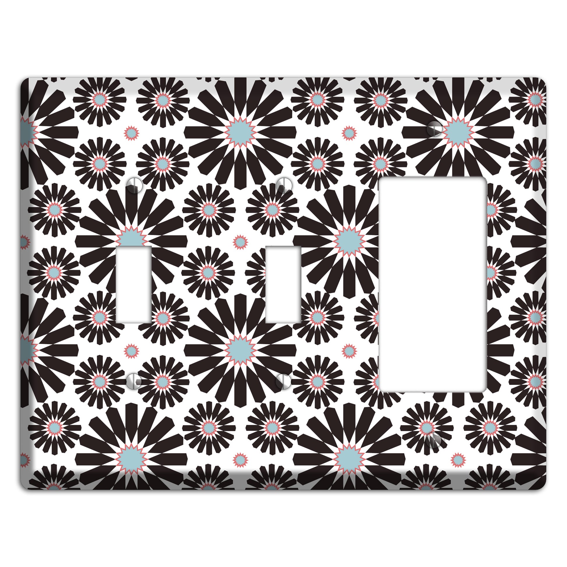 Dusty Blue Maroon Scandinavian Floral 3 2 Toggle / Rocker Wallplate