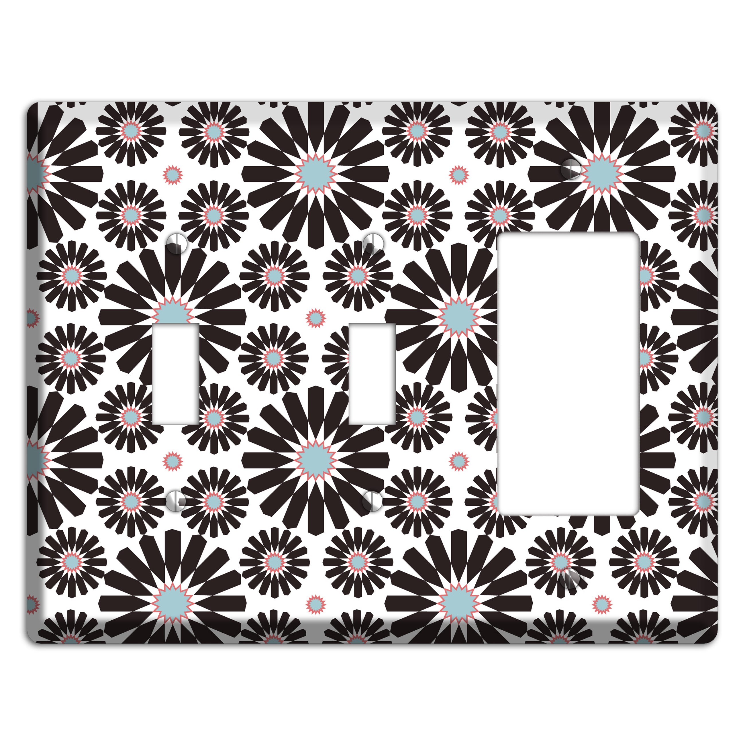 Dusty Blue Maroon Scandinavian Floral 3 2 Toggle / Rocker Wallplate