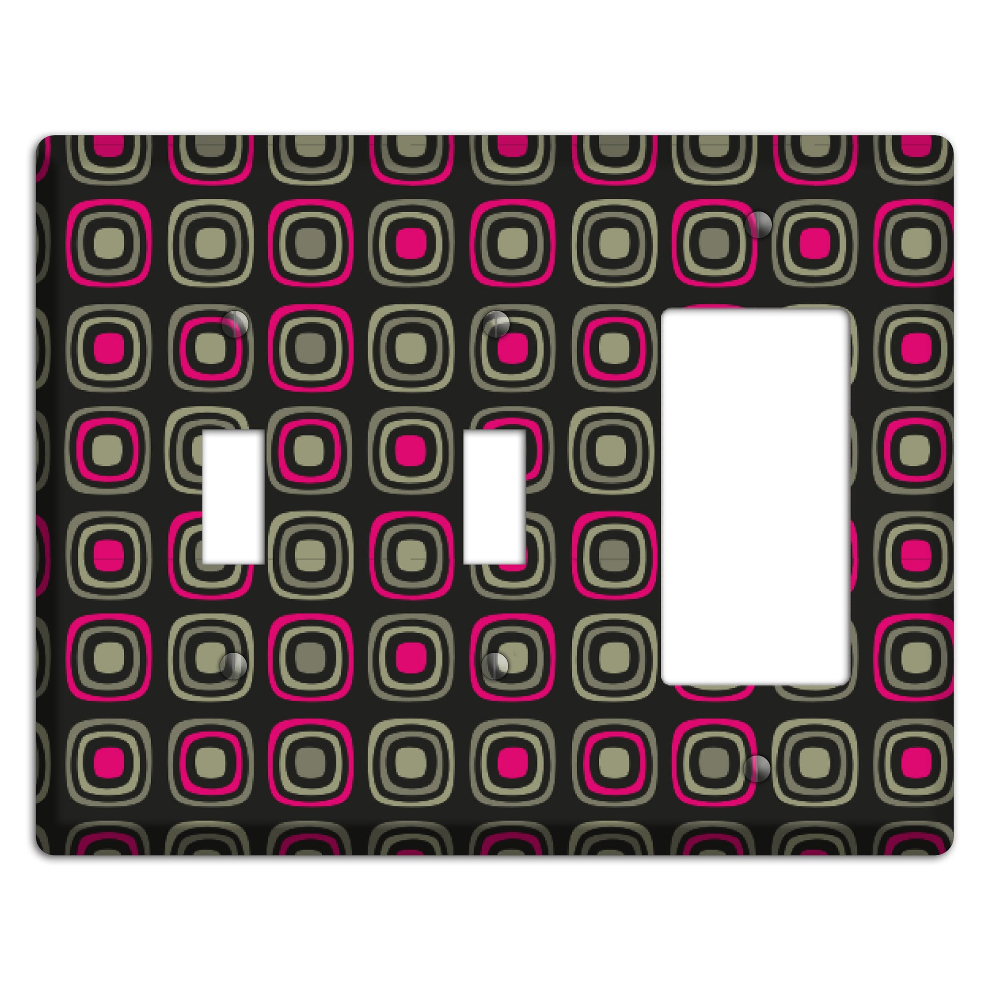 Multi Brown Fuschia Olive Retro Squares 2 Toggle / Rocker Wallplate