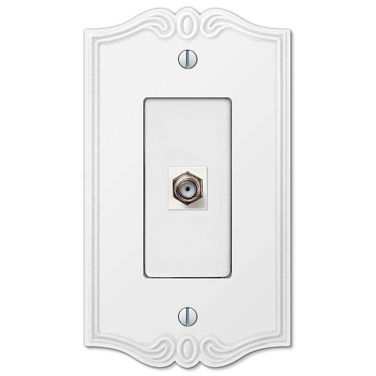 Charleston White 1 Cable TV with Hardware - Wallplatesonline.com