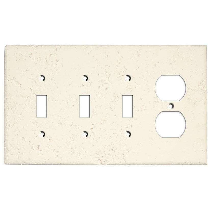 White Stone 3 Toggle / Duplex Outlet Cover Plate