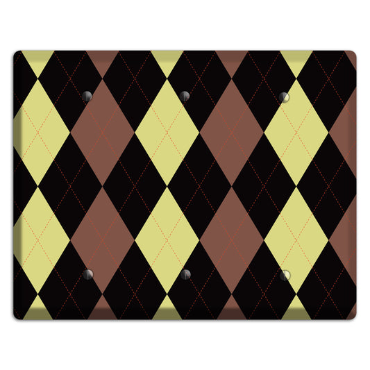 Yellow and Brown Argyle 3 Blank Wallplate