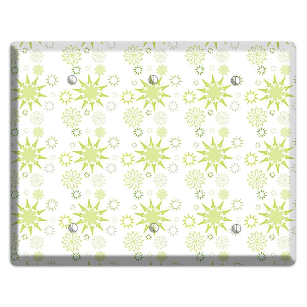 White with Multi Lime Floral Contour Retro Burst 3 Blank Wallplate