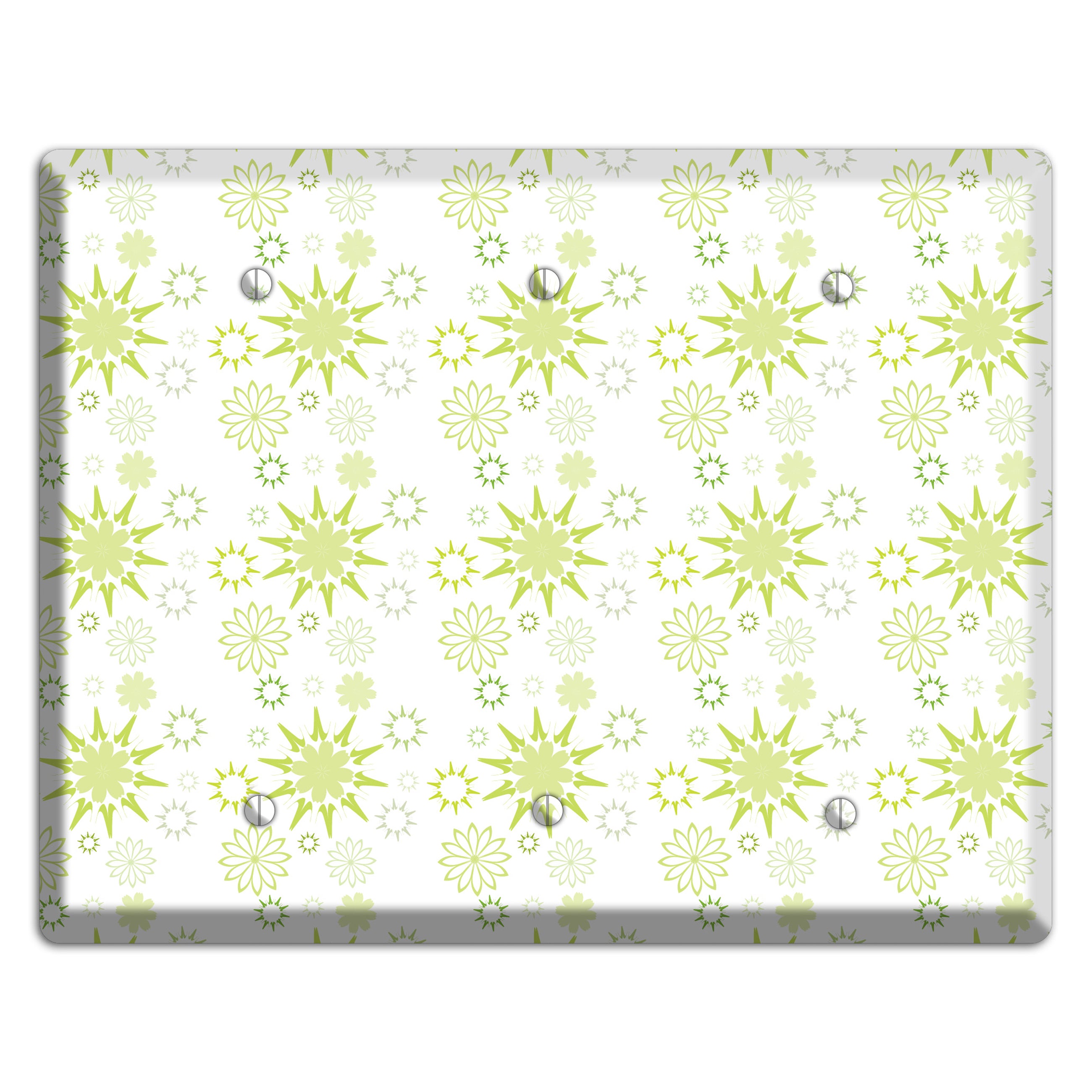 White with Multi Lime Floral Contour Retro Burst 3 Blank Wallplate