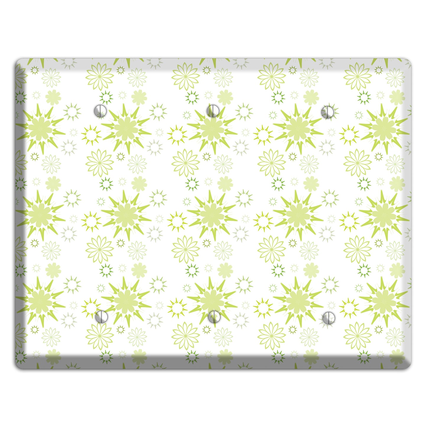 White with Multi Lime Floral Contour Retro Burst 3 Blank Wallplate