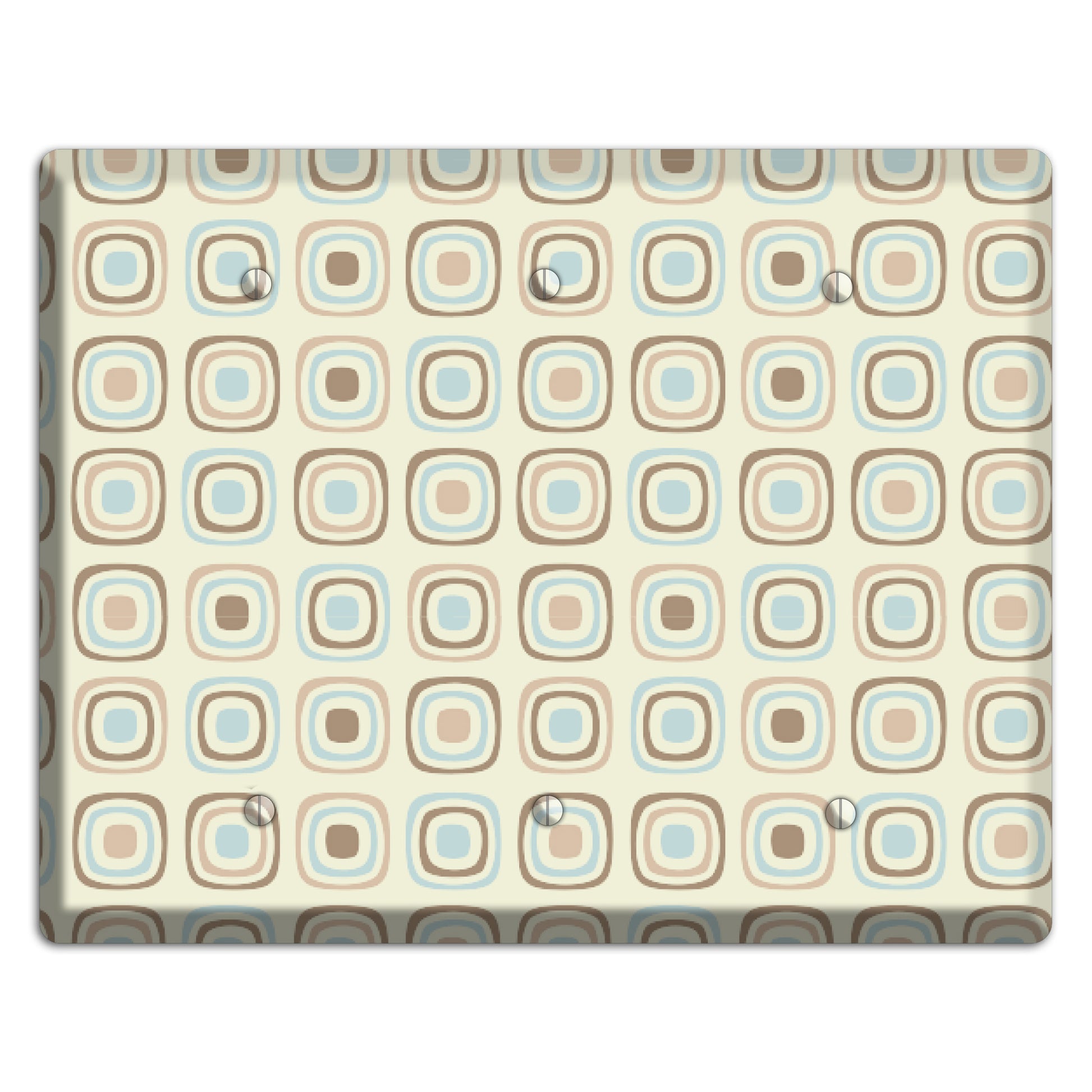 Multi Beige Brown Dusty Blue Retro Squares 3 Blank Wallplate