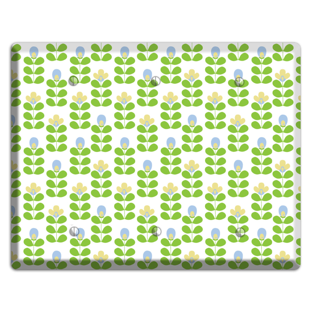 Green Deco Floral Half Drop 3 Blank Wallplate
