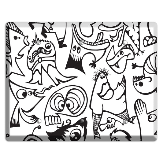 Black and White Whimsical Faces 2 3 Blank Wallplate